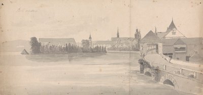 Dorp aan een meer door Isaac Weld
