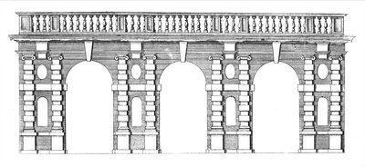 Ontwerp voor een arcade met balustradetop uit De tuinen van Wilton, c.1645 door Isaac de Caus
