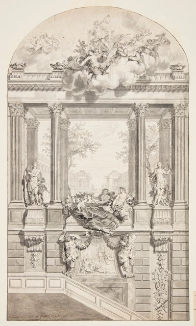 Ontwerp voor trap, Kasteel Voorst, Den Haag, Nederland door Isaac de Moucheron