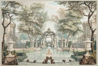 Tuin met Klassieke Gebouwen en een Fontein door Isaac de Moucheron