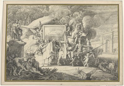 Satire op de schilderkunst en de Franse Academie door Isaac de Moucheron