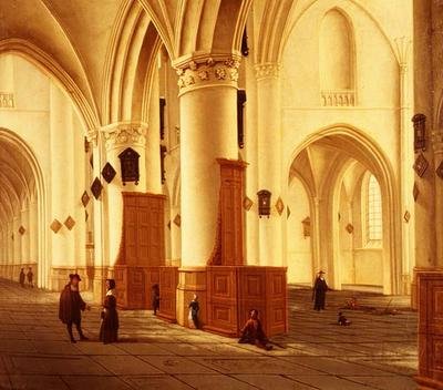 Zichten op de noord- en zuidbeuken van de kerk van St. Bavo, Haarlem door Isaac van Nickele