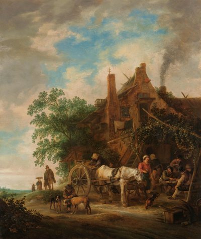 Plattelandsherberg met paard en wagen door Isaac van Ostade