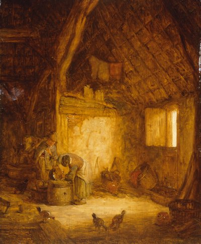 Boeren in een Schuur door Isaack Jansz van (attr. to) Ostade