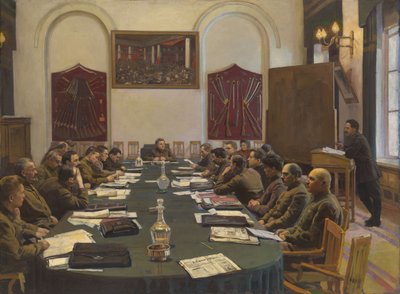 Vergadering van de Revolutionaire Militaire Raad van de USSR, Voorgezeten door Kliment Voroshilov door Isaak Israilevich Brodsky