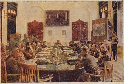 Vergadering van de Revolutionaire Militaire Raad, Sovjet-Rusland, ca. 1925-1934 door Isaak Israilevich Brodsky