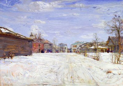 Straatscène in de winter door Isaak Israilevich Brodsky