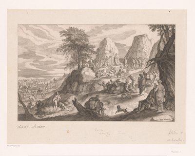 Landschap met Mozes die water uit de rots slaat door Isaak Major