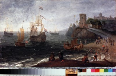 Vismarkt aan de kust door Isaak Willaerts
