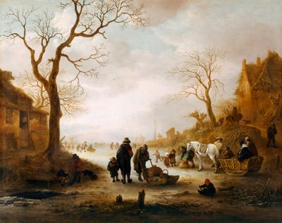 Een kanaal in de winter door Isack van Ostade
