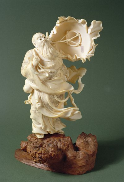 Wijze met waaiende hoed, ca. 1900 door Ishikawa Komei