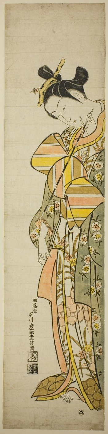 Courtisane met een lange pijp door Ishikawa Toyonobu