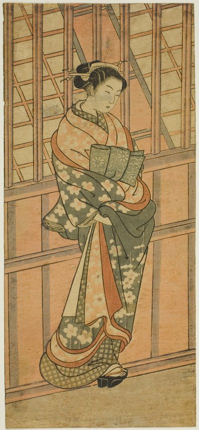 Courtisane voor een tralieraam door Ishikawa Toyonobu