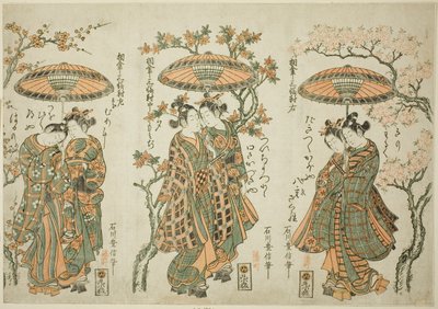 Een Paraplu Delen - Een Set van Drie door Ishikawa Toyonobu