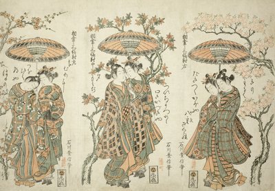 Een Paraplu Delen - Een Set van Drie door Ishikawa Toyonobu