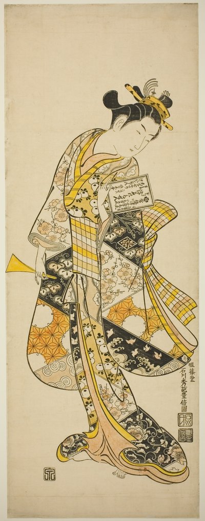 Staande geisha door Ishikawa Toyonobu