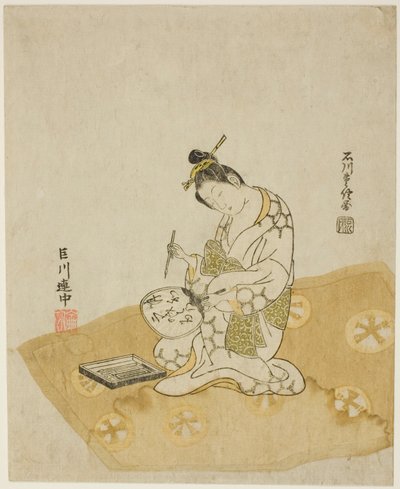 Schrijven op een waaier door Ishikawa Toyonobu