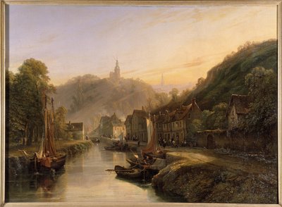 Uitzicht op de haven van Dinan - door Isidore Dagnau, ca. 1830 door Isidore Dagnan