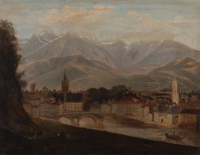 Uitzicht op Grenoble, het Belledonne-gebergte op de achtergrond 1831 door Isidore Dagnan
