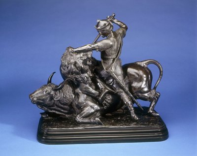 Een Koning die een leeuw doodt die een stier aanvalt, ca. 1874 door Isidore Jules Bonheur