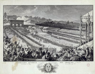 Franse Revolutie: uitzicht op het feest van de Algemene Federatie van Franse Departementen op de Champs de Mars in Parijs op 14/07/1791 door Isidore Stanislas Helman