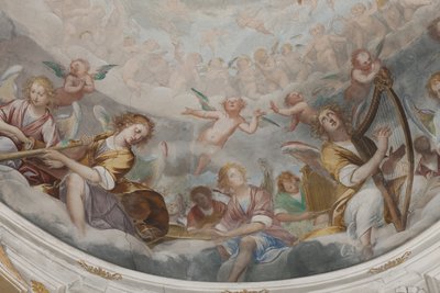 Engelen, muzikale engelen en putti (detail) door Isidoro Bianchi
