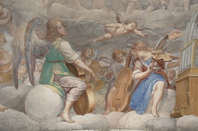 Engelen, muzikale engelen en putti, detail van Paradijs met eeuwige Vader (detail) door Isidoro Bianchi