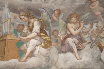 Engelen, muzikale engelen en putti, detail van Paradijs met eeuwige Vader (detail) door Isidoro Bianchi