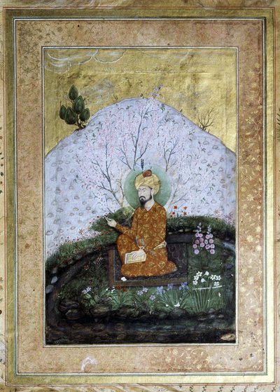 BABUR Zahir al-Din Muhammad (1483-1530): Mughal miniatuur van de 17e eeuw door Islamic School