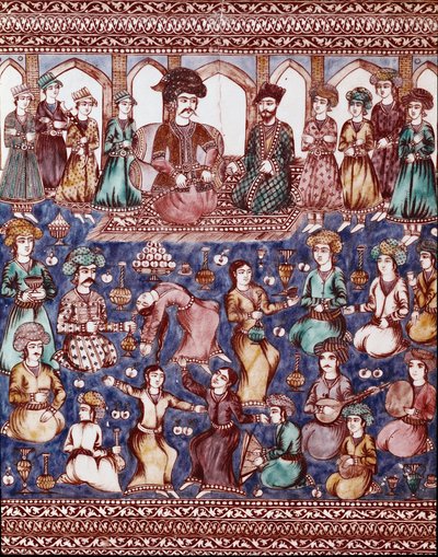 Islamitische kunst: muzikanten en dansers van het hof van Nasser-al-Din door Islamic School