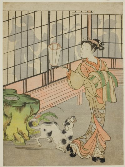Courtisane die Terugkijkt naar Schaduwen op de Shoji door Isoda Koryusai