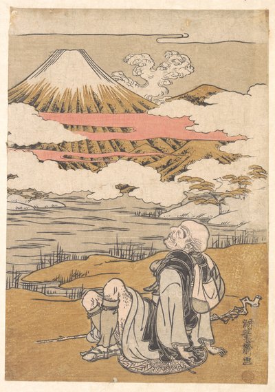 Saigyō kijkt naar de Fuji door Isoda Koryusai