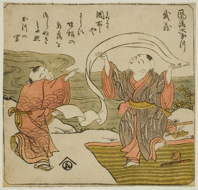 Musashi, uit de serie "Modieuze Zes Juweelrivieren (Furyu Mu Tamagawa)" door Isoda Koryusai
