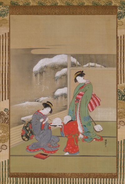 De ogen schilderen op een sneeuwkonijn door Isoda Koryusai