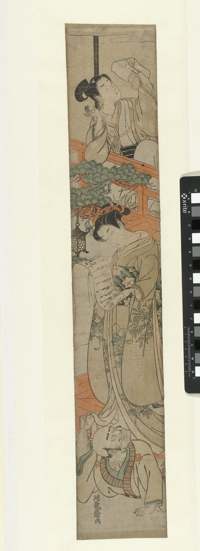 Parodie op de sevende akte van het Chushingura toneelstuk door Isoda Koryusai