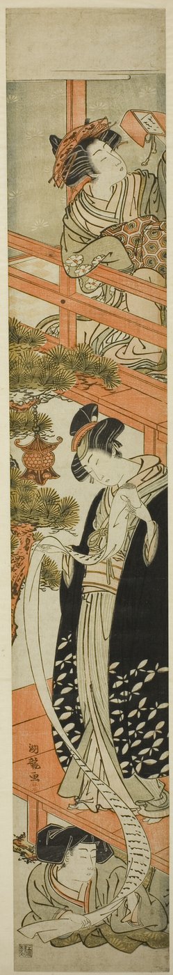Parodie van de Briefleesscène in Chushingura door Isoda Koryusai