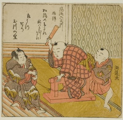 Settsu, uit de serie "Modieuze Zes Juweelrivieren (Furyu Mu Tamagawa)" door Isoda Koryusai