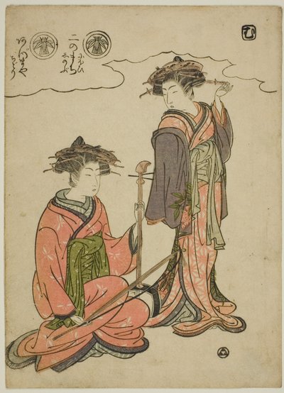 Twee courtisanes door Isoda Koryusai