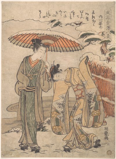 Avondsneeuw in Uchikawa door Isoda Koryusai