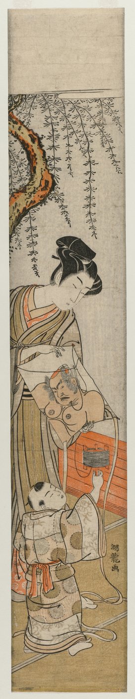 Jonge man en kind met een vlieger, vroege-midden 1770s door Isoda Koryusai
