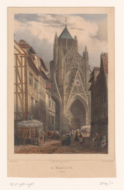 Zicht op Kerk van Saint-Maclou in Rouen door Isodore Laurent Deroy