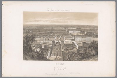 Zicht op Lyon en de kathedraal vanaf Fourvière door Isodore Laurent Deroy