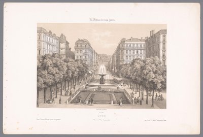 Zicht op de Place en de Rue Impériale te Lyon door Isodore Laurent Deroy