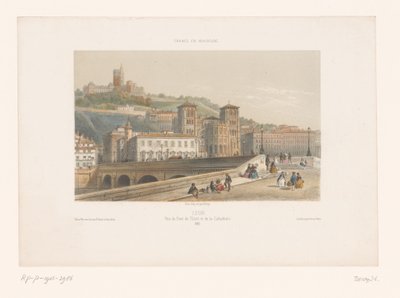Zicht op de Pont Tilsitt en de kathedraal Saint-Jean te Lyon door Isodore Laurent Deroy