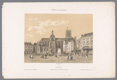 Zicht op de kerk Saint-Jacques en het standbeeld van Duquesne in Dieppe door Isodore Laurent Deroy