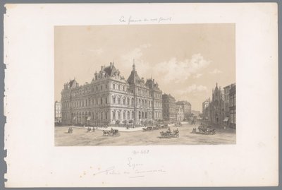 Zicht op het Palais de la Bourse in Lyon door Isodore Laurent Deroy