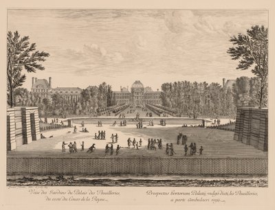 Uitzicht op het Paleis en de Tuilerieën tuinen, vanaf de Koninginnenhof door Israël Silvestre