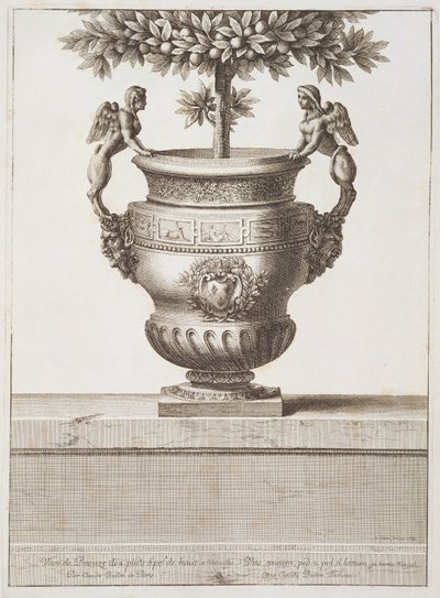 Bronzen urnen zoals gebruikt voor citrusbomen, illustratie uit 