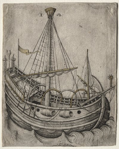 Een Schip Beweegt naar Rechts door Israhel van Meckenem