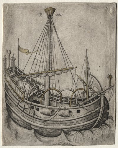 Een schip dat naar rechts beweegt door Israhel van Meckenem